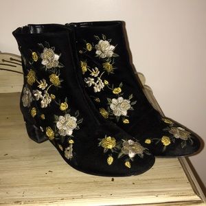 Topshop floral embroidered velvet booties